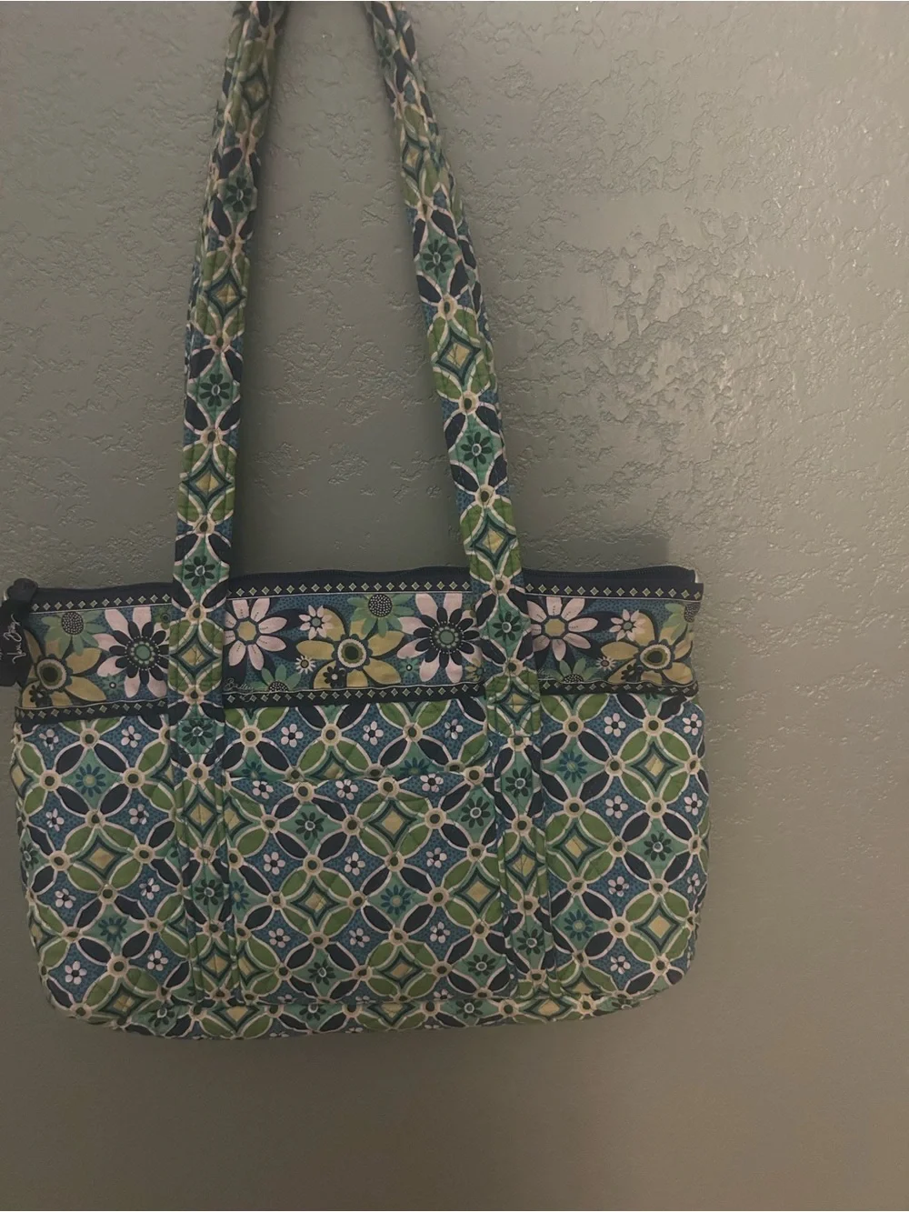 Vera Bradley Quilted Floral Pattern Tote Bag in Green and Blue